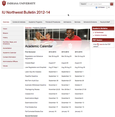 Academic Calendar | IU Northwest | One.IU
