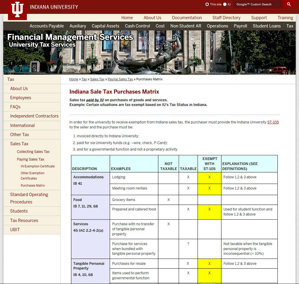 Pay Indiana Sales Tax >> Indiana Sale Tax Purchases Matrix All Iu Campuses One Iu Pay Indiana Sales Tax >> Indiana Sale Tax Purchases Matrix All Iu Campuses One Iu
