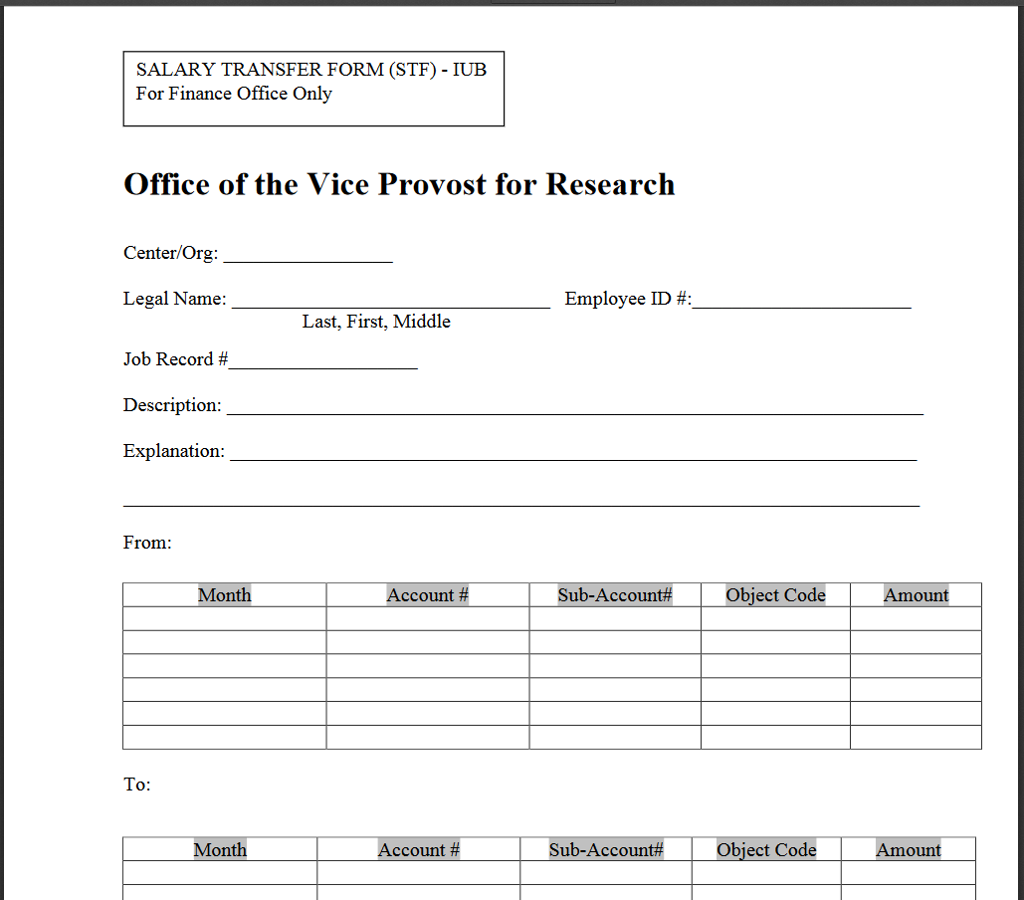 employee salary format slip Salary IU Transfer  (STF) One.IU  Form   Bloomington