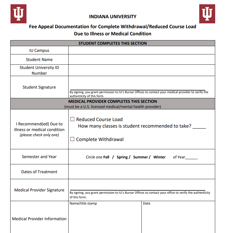 Bursar Medical Documentation All IU Campuses One.IU